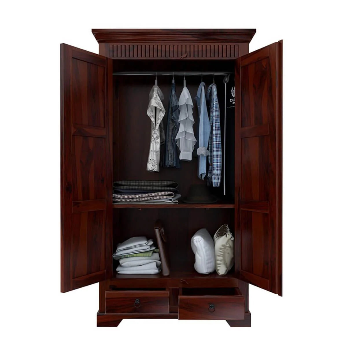 Heritage 2 Door Solid Wood Wardrobe with Storage Drawer