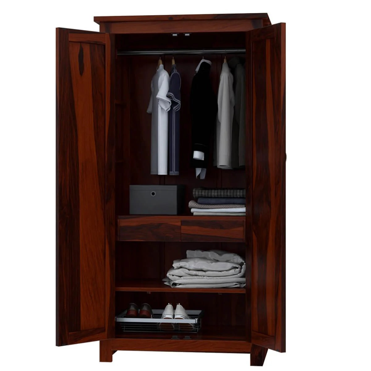 Geometric 2 Door Solid Wood Wardrobe