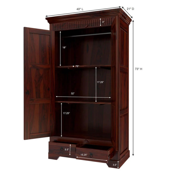Heritage 2 Door Solid Wood Wardrobe with Storage Drawer