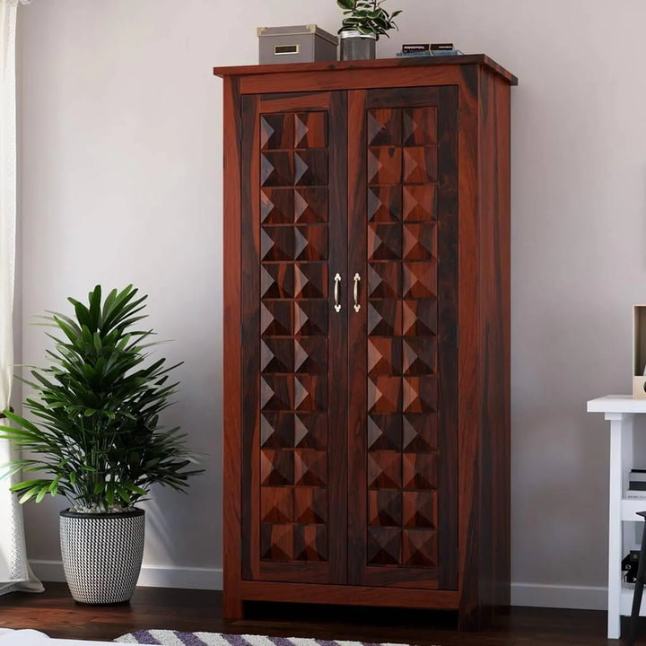 Geometric 2 Door Solid Wood Wardrobe