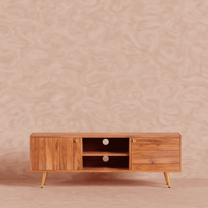 Aurora Mid-Century Solid Wood TV Unit