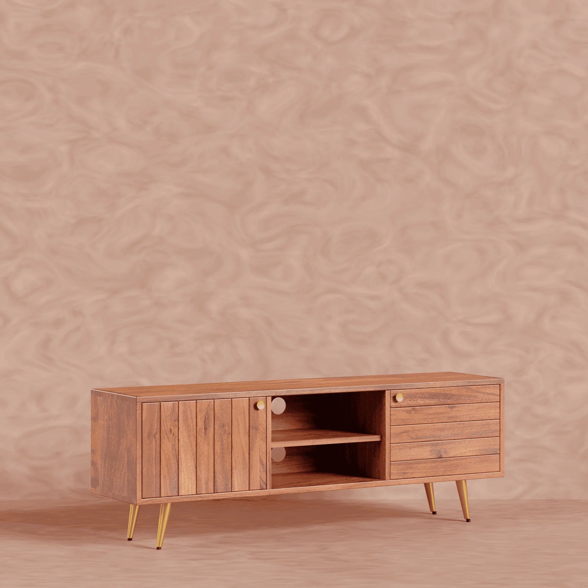 Aurora Mid-Century Solid Wood TV Unit