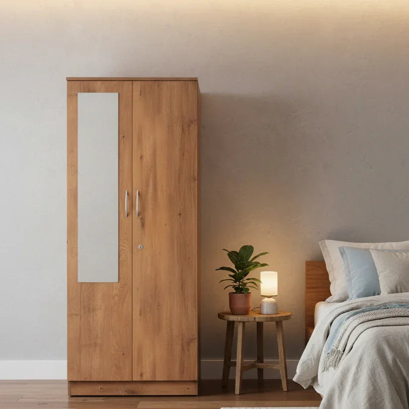 Oakridge 2 Door Wooden Wardrobe with Mirror