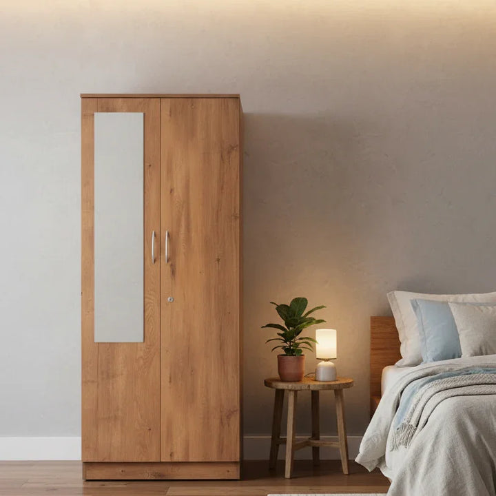 Oakridge 2 Door Wooden Wardrobe with Mirror