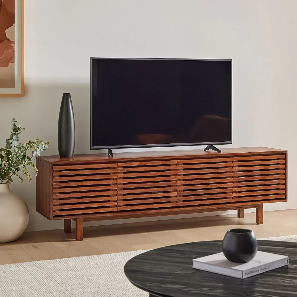 Luna Slatted Solid Wood TV Unit