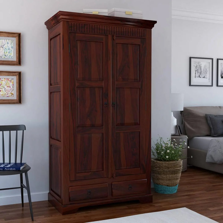 Heritage 2 Door Solid Wood Wardrobe with Storage Drawer