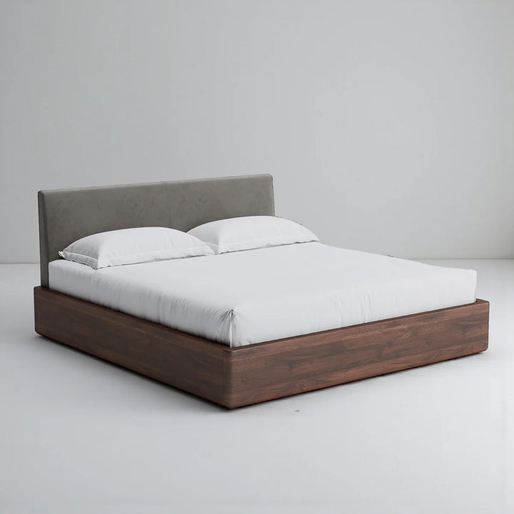 Walnut Luxe Upholstered Platform Bed